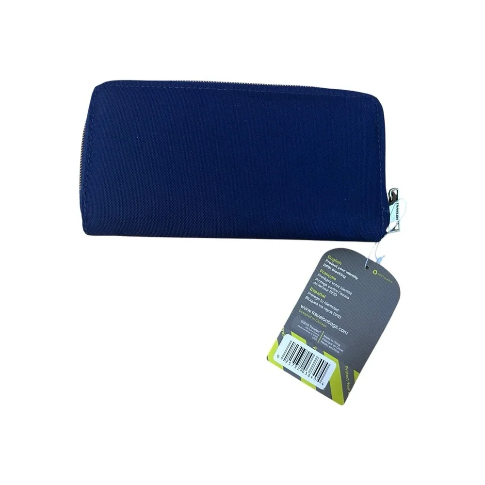 Travelon Zip Around Wristlet Wallet Safe ID RFID Blocking Teal Blue With Strap